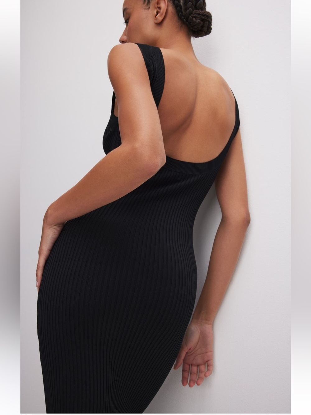 Good American Shine Scoop Back Ribbed Midi Tank Dress